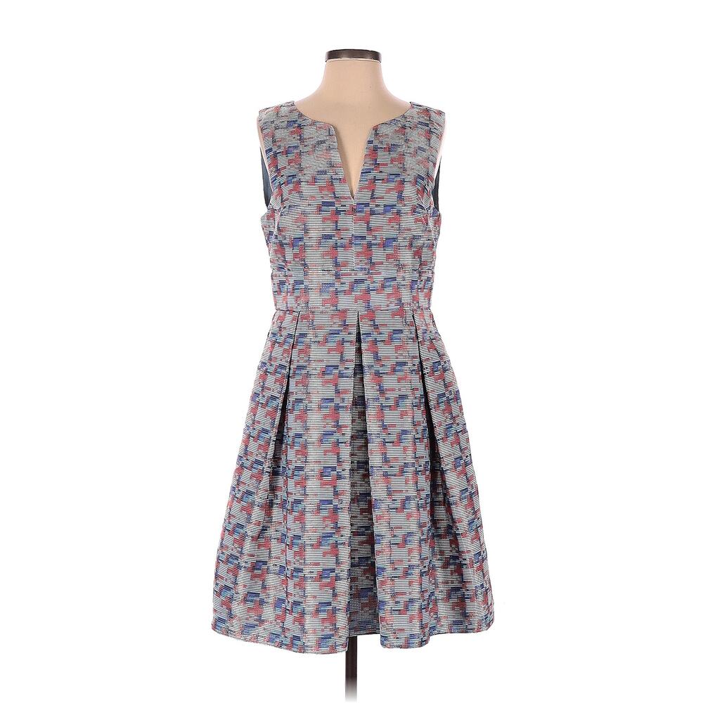 Armani Collezioni digital houndstooth tweed sleeveless sz 6 red white blue dress
